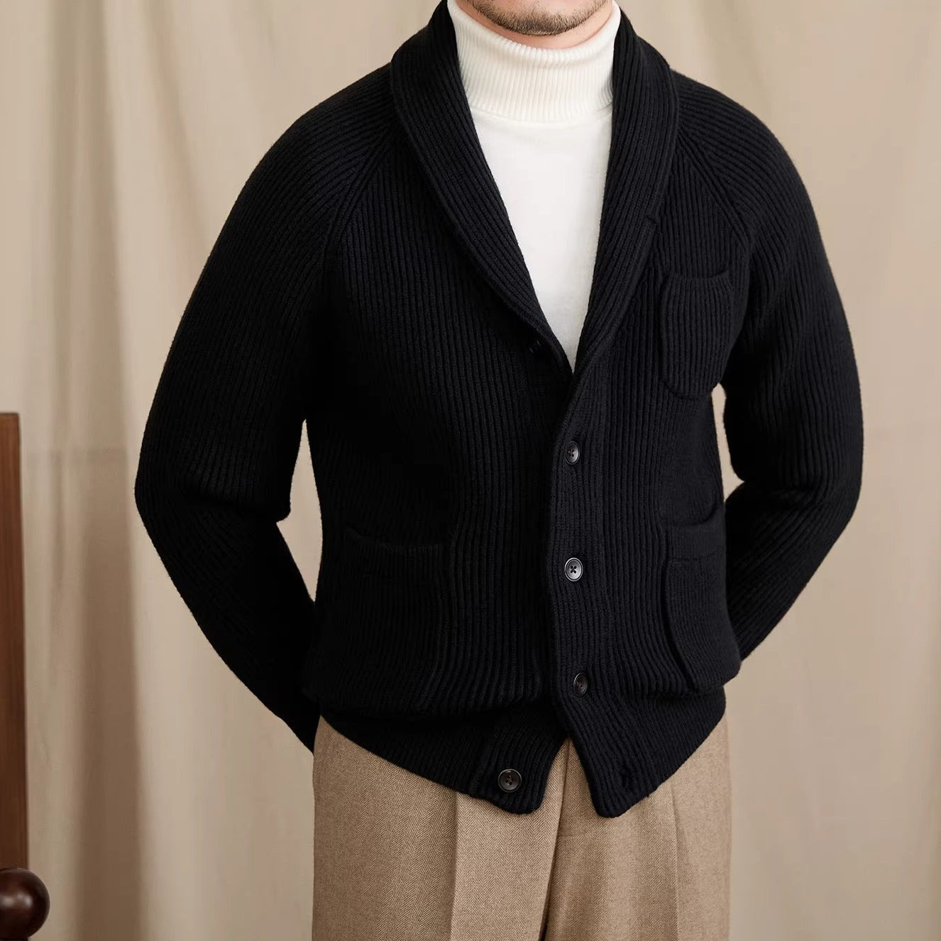 Harrow Ribbed Shawl Collar Cardigan