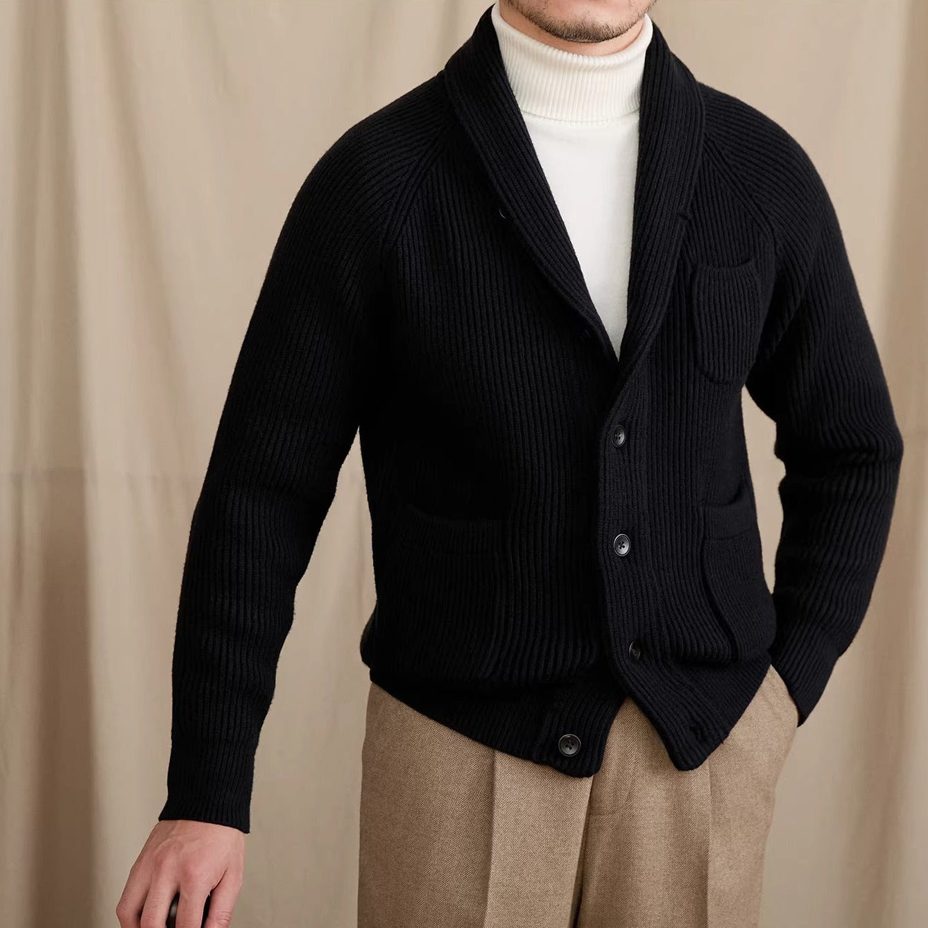 Harrow Ribbed Shawl Collar Cardigan