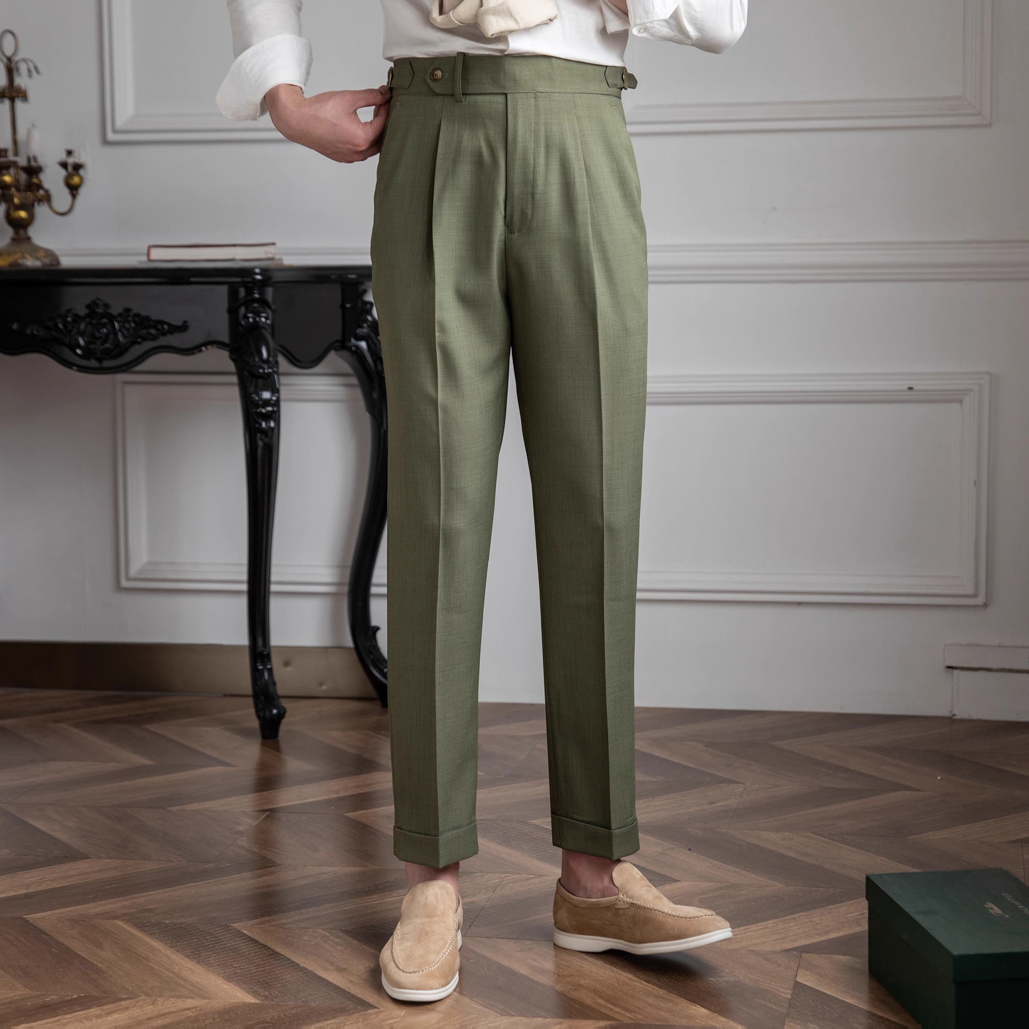 Allen Sand Cotton and Linen Single Pleated Dress Pant - Custom Fit Tailored  Clothing
